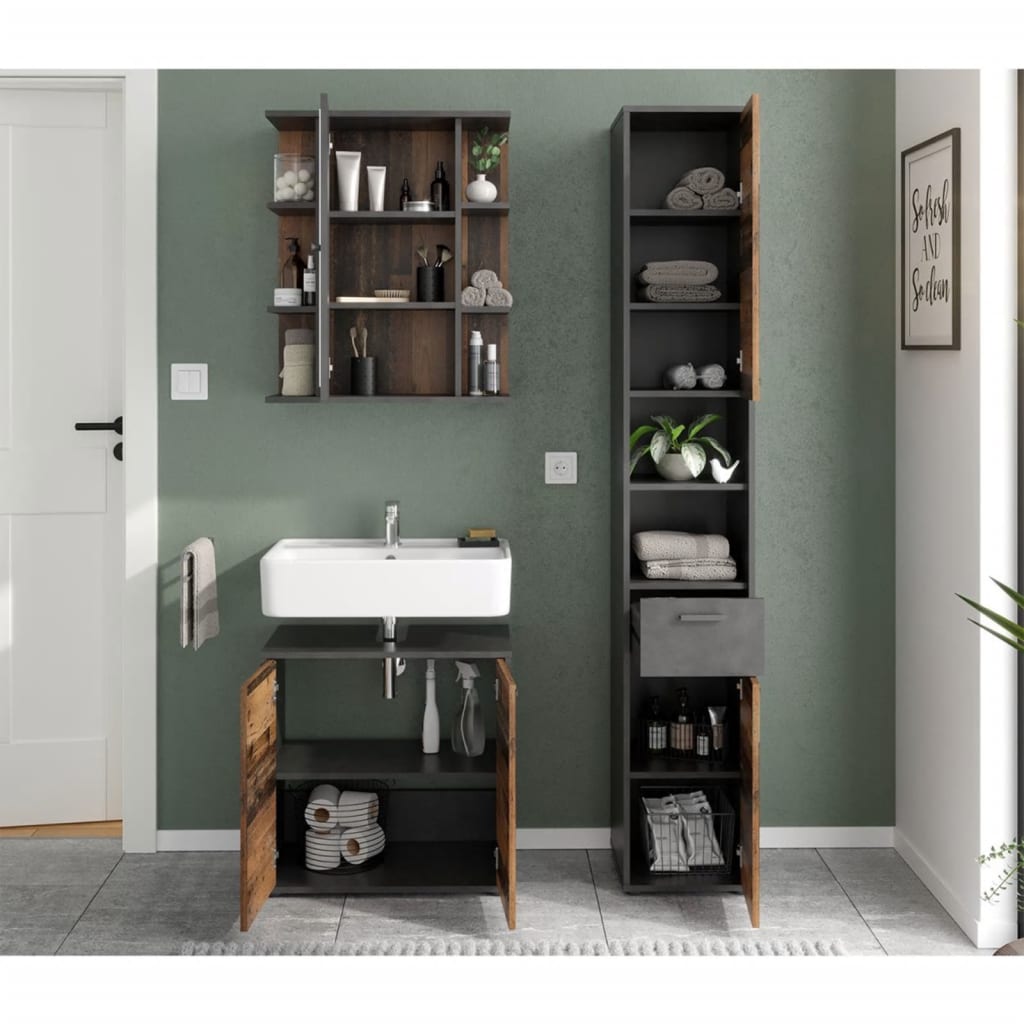 FMD armoire de toilette avec miroir Matera gris foncé