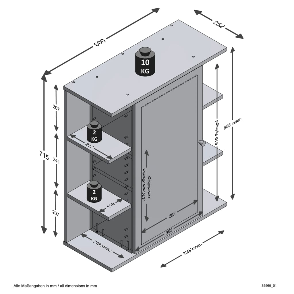 FMD armoire de toilette avec miroir Matera gris foncé