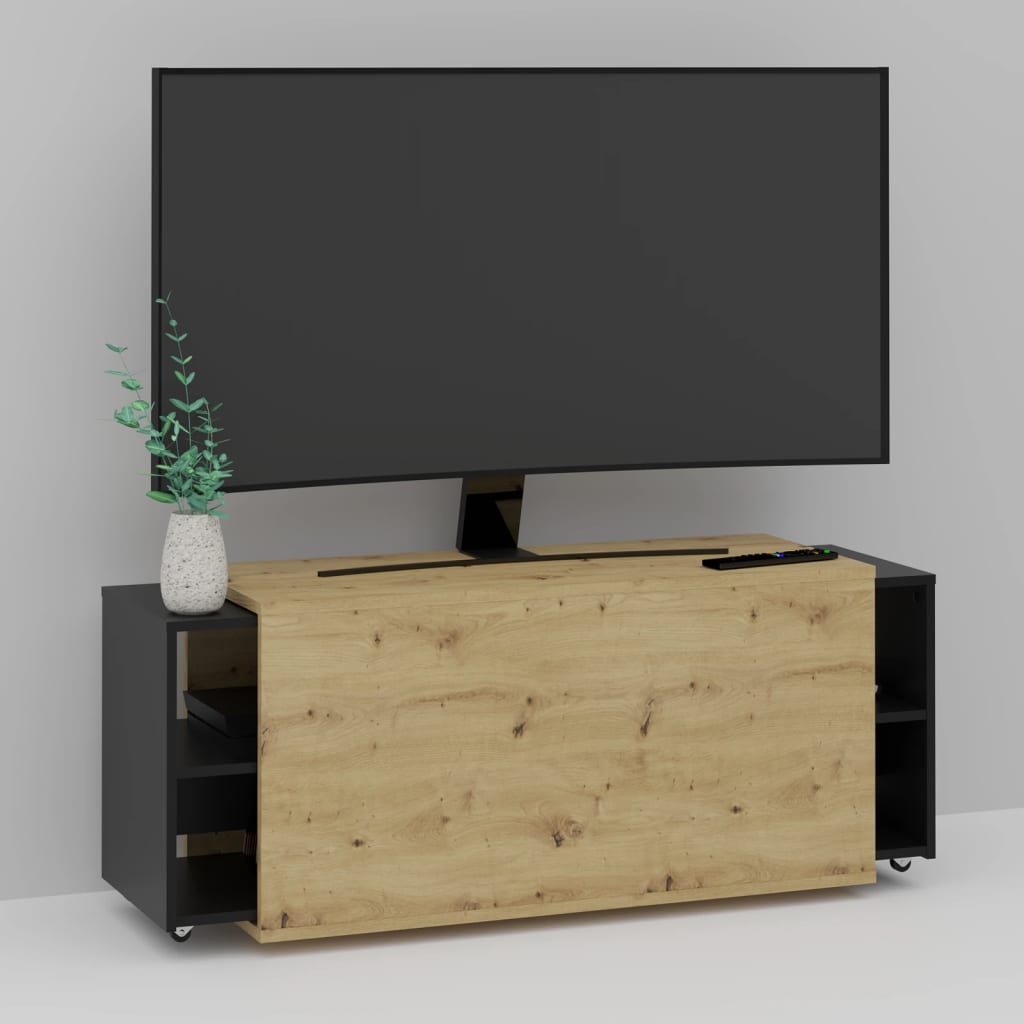 FMD meuble TV 194,5x39,9x49,2 cm chêne artisanal et noir