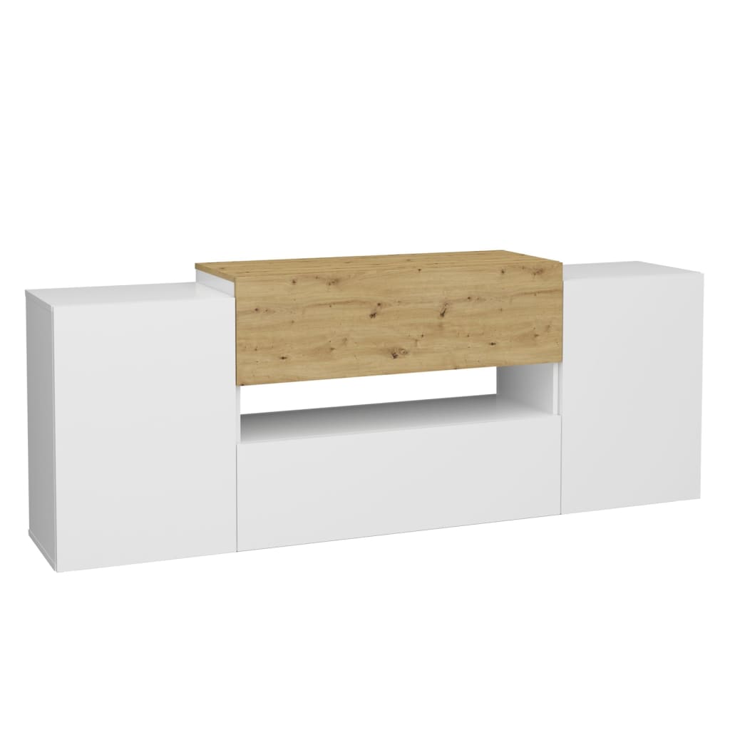 TV-Schrank 182x33x70,2 cm Weiß und Artisan-Eiche