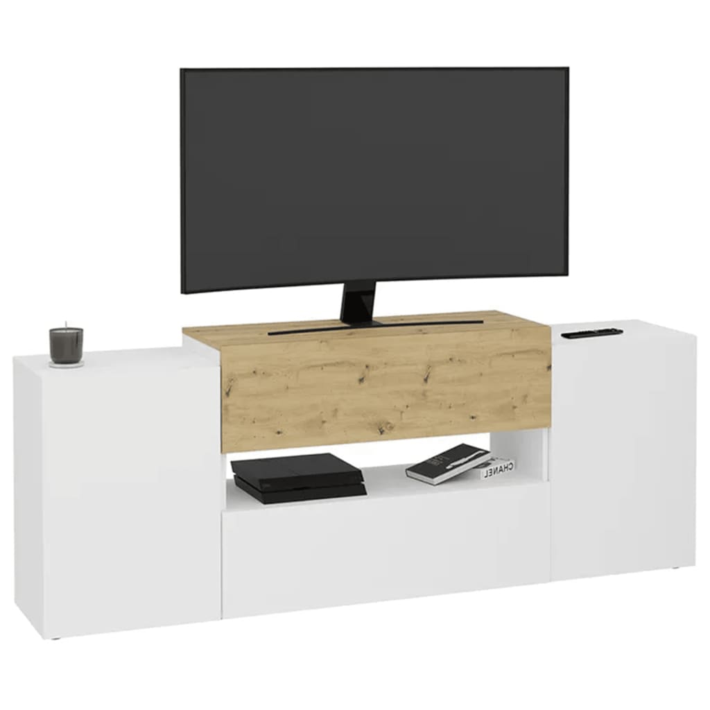 TV-Schrank 182x33x70,2 cm Weiß und Artisan-Eiche