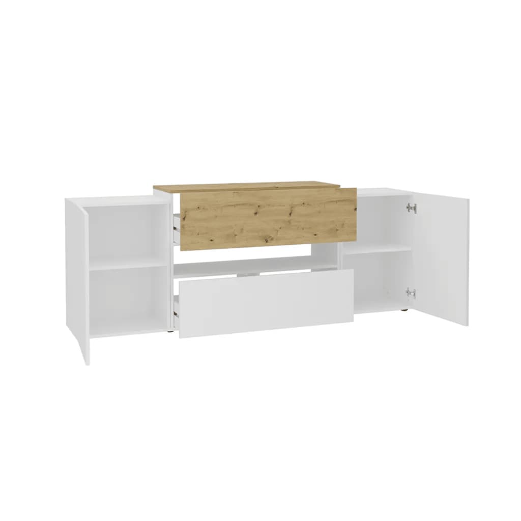 TV-Schrank 182x33x70,2 cm Weiß und Artisan-Eiche