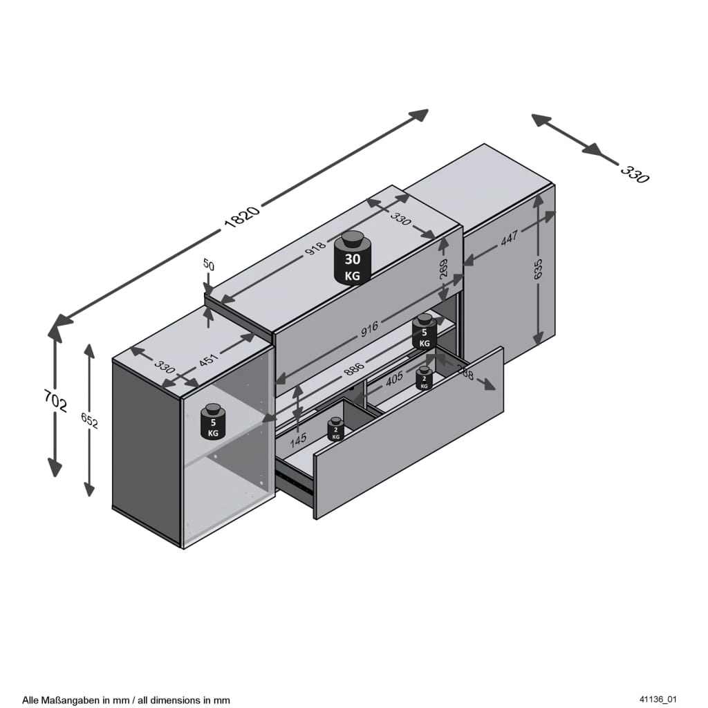 TV-Schrank 182x33x70,2 cm Weiß und Artisan-Eiche