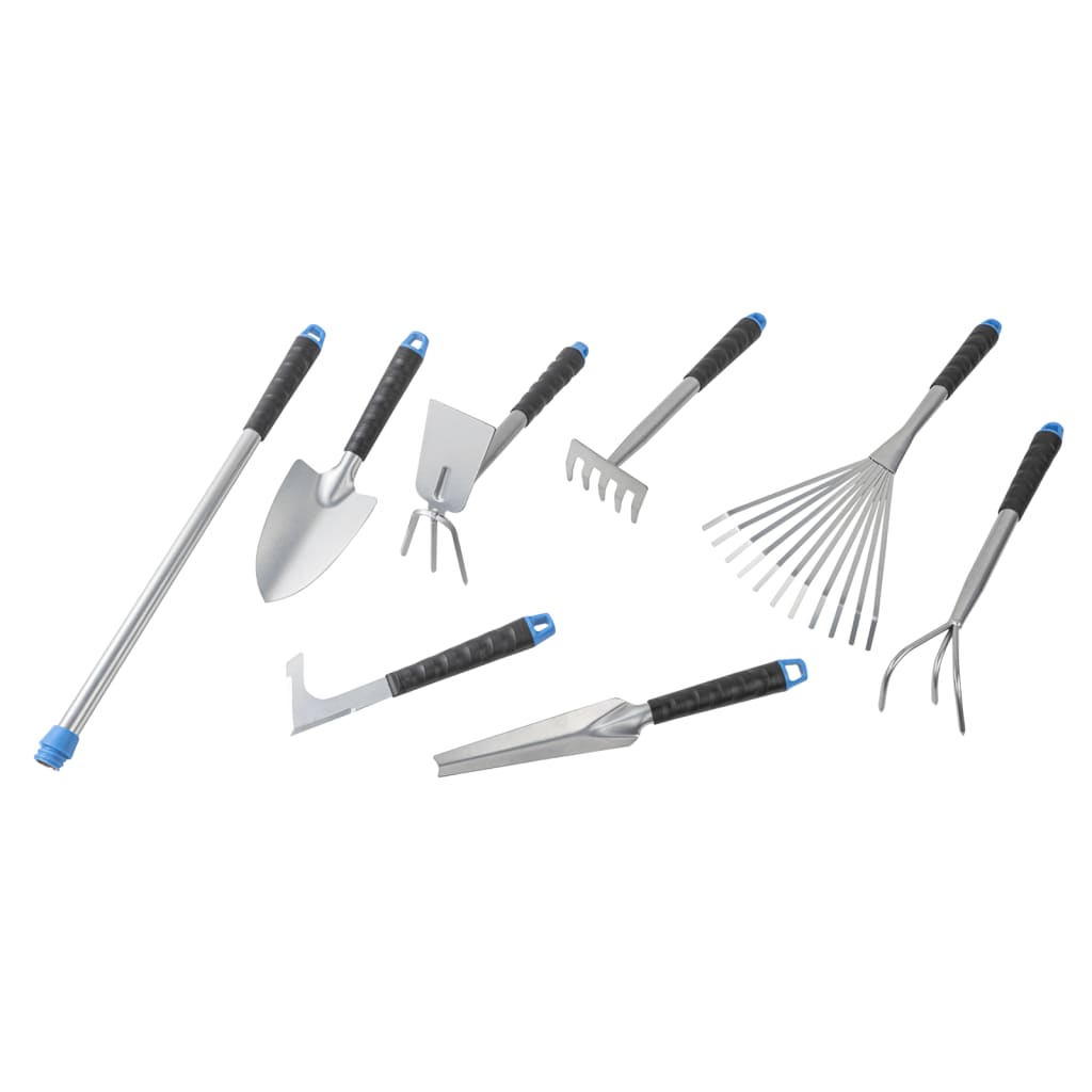 HI 8 pièces. Set d'outils de jardin en métal argenté