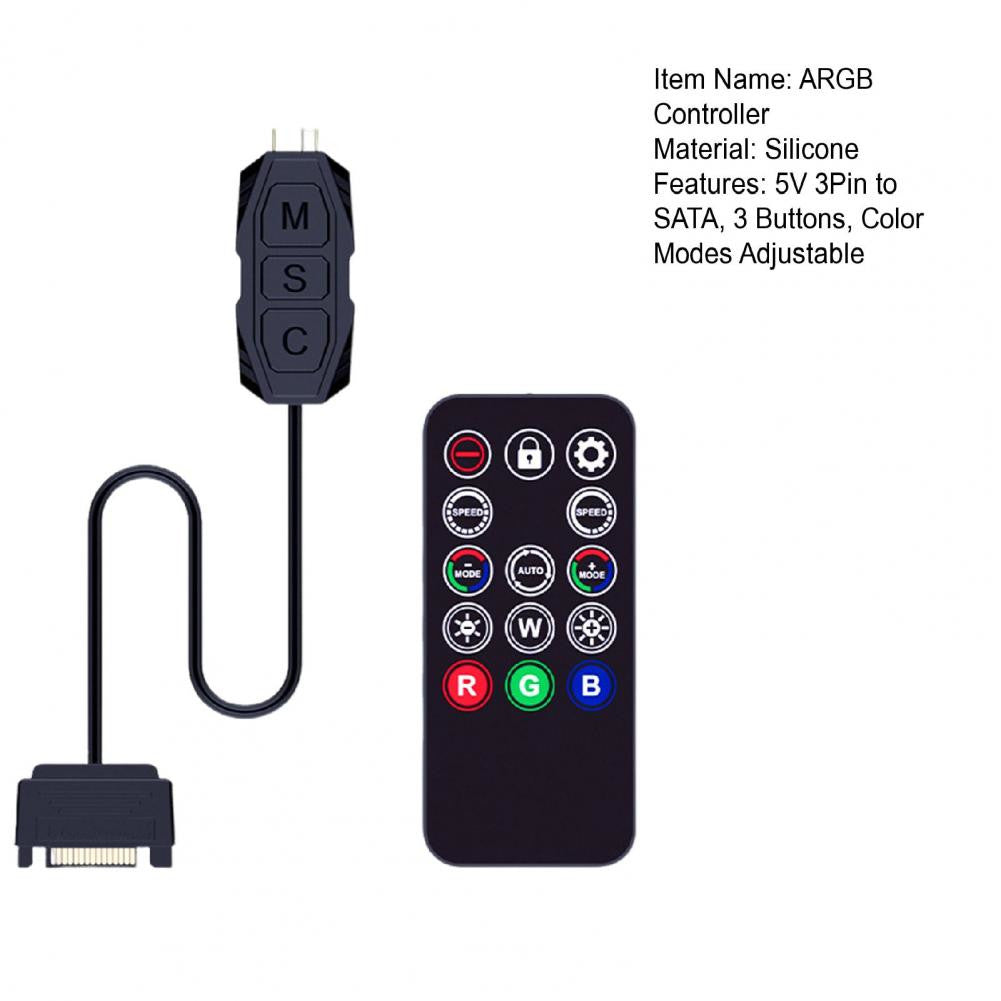 ARGB Controller mit Fernbedienung – 3-Pin ARGB Controller für Farbwechsel, SATA-Netzteil für PC-Fans und LED-Streifen