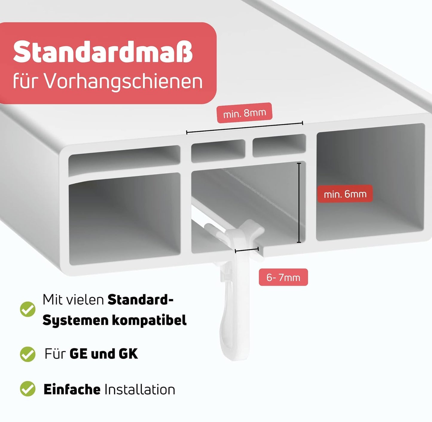100 X Gleiter Vorhang weiss mit Stopper für Gardinenschiene 6mm
