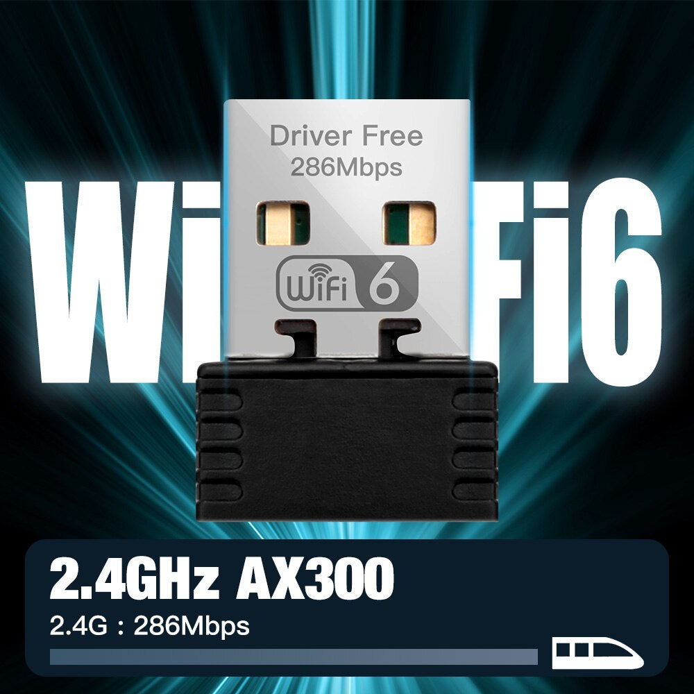 Fenvi WiFi 6 Adapter AX286 – Mini USB Dongle für Hochgeschwindigkeits-WLAN (2,4 GHz, 300 Mbps) – Kompatibel mit Windows 7, 10 & 11