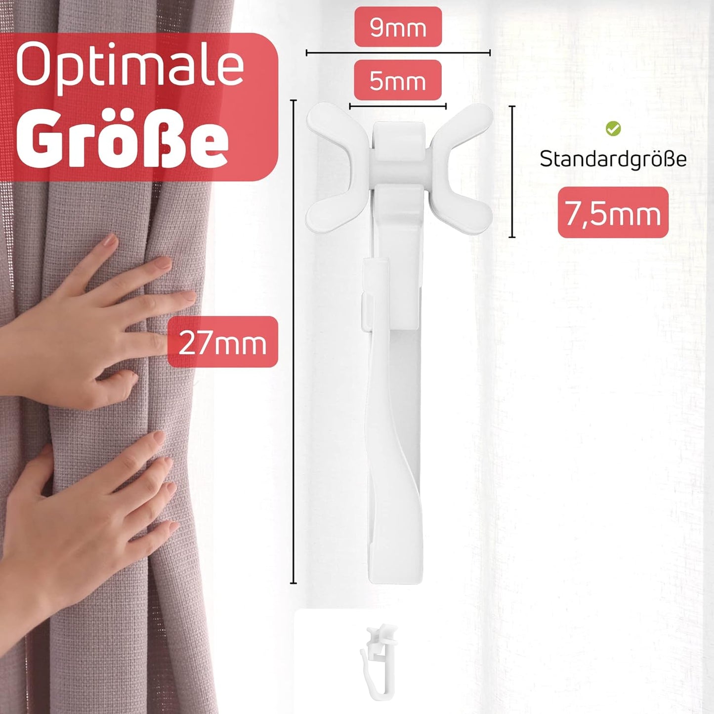 100 X Gleiter Vorhang weiss mit Stopper für Gardinenschiene 6mm