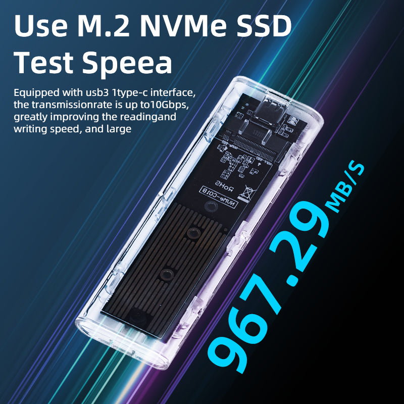 Externes SSD Gehäuse für M.2 NVME PCIe & NGFF SATA Dual-Protokoll  – USB-C 10 Gbit/s Transparent