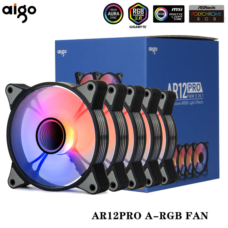 Aigo AR12PRO 120mm RGB Computergehäuselüfter – Leiser, leistungsstarker PWM-CPU-Lüfter mit ARGB 3Pin + 4Pin Schnittstelle und langlebigem Flüssiglager