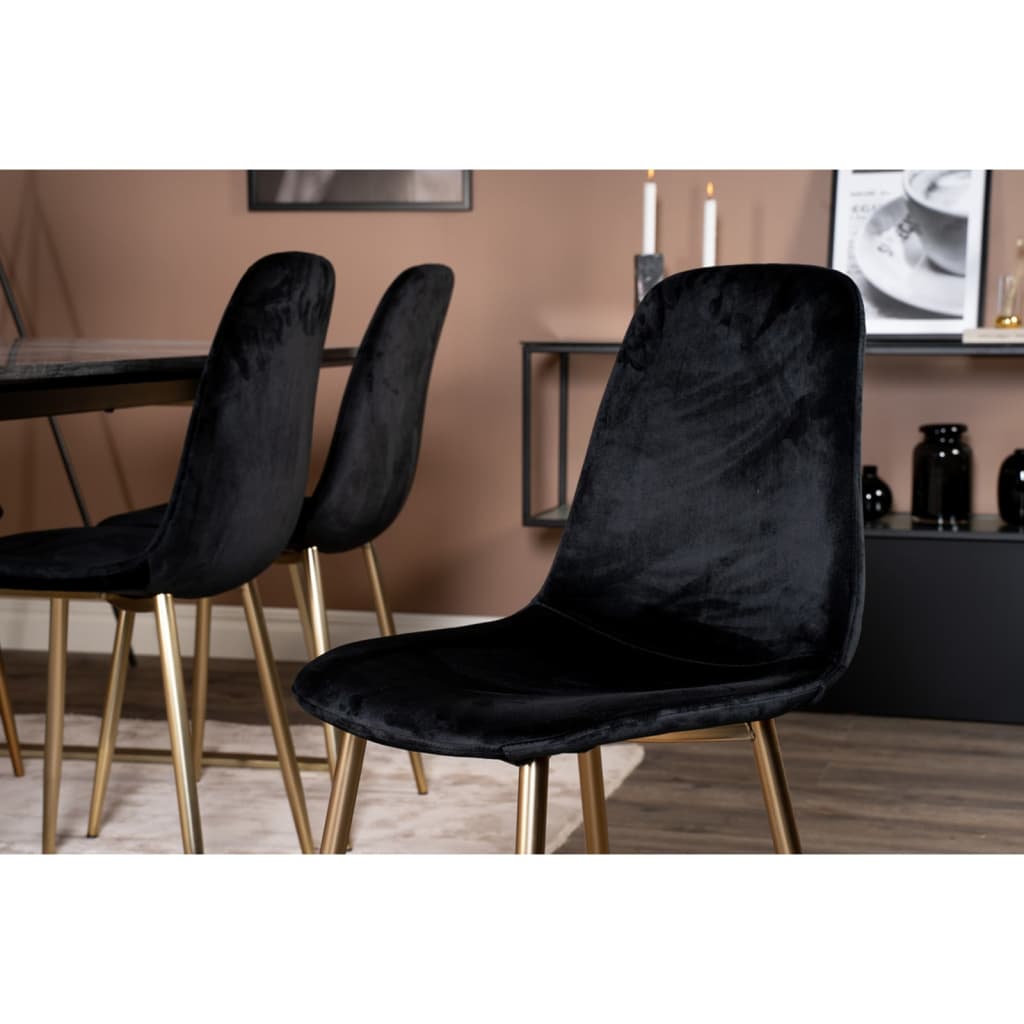 Venture Home Chaises de Salle à Manger 2 pcs Velours Polaire Noir et Laiton