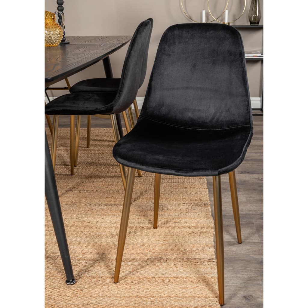 Venture Home Chaises de Salle à Manger 2 pcs Velours Polaire Noir et Laiton