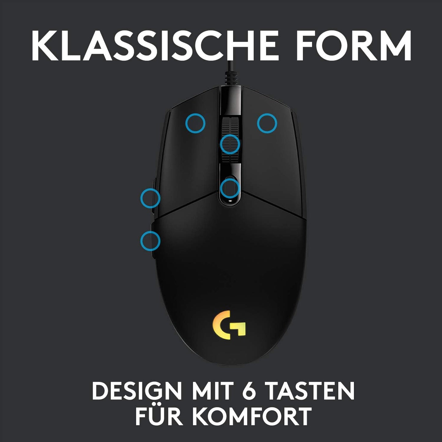 Logitech G203 Gaming-Maus – 8.000 DPI Sensor, LIGHTSYNC RGB-Beleuchtung, 6 programmierbare Tasten, Mechanische Tastenfederspannung, Anpassbar mit G HUB – Schwarz