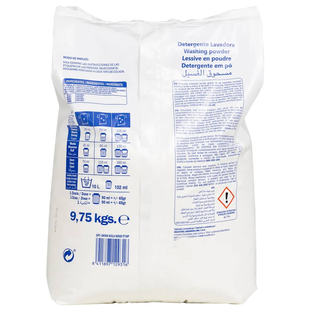 Lessive en poudre pour 150 charges 9,75 kg blanc