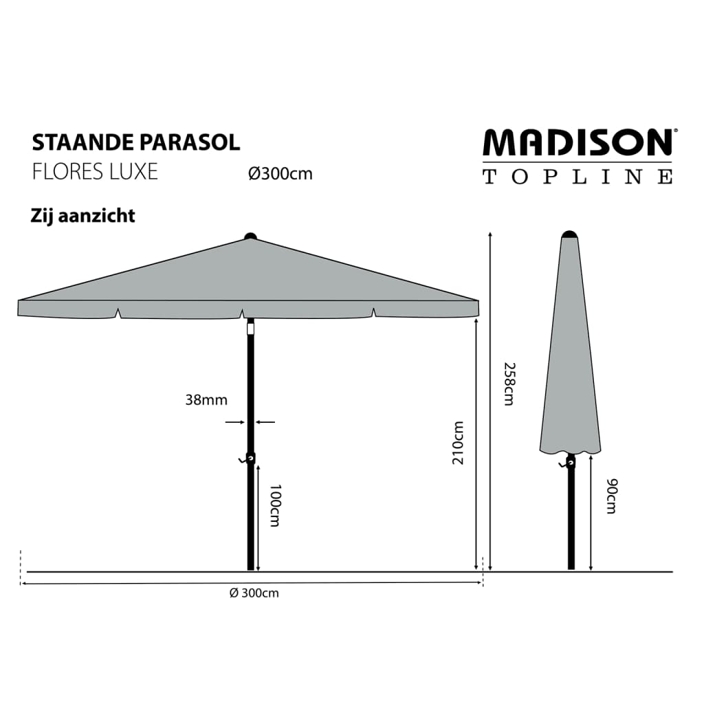 Madison Parasol Flores Luxe 300 cm Rond Gris Clair