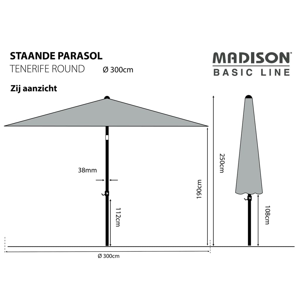 Sonnenschirm Tenerife 300 cm Rund Grau