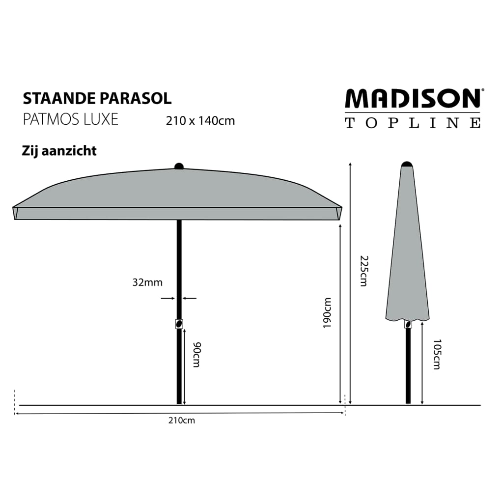 Madison Parasol Patmos Luxe Rectangulaire 210x140 cm Vert Sauge