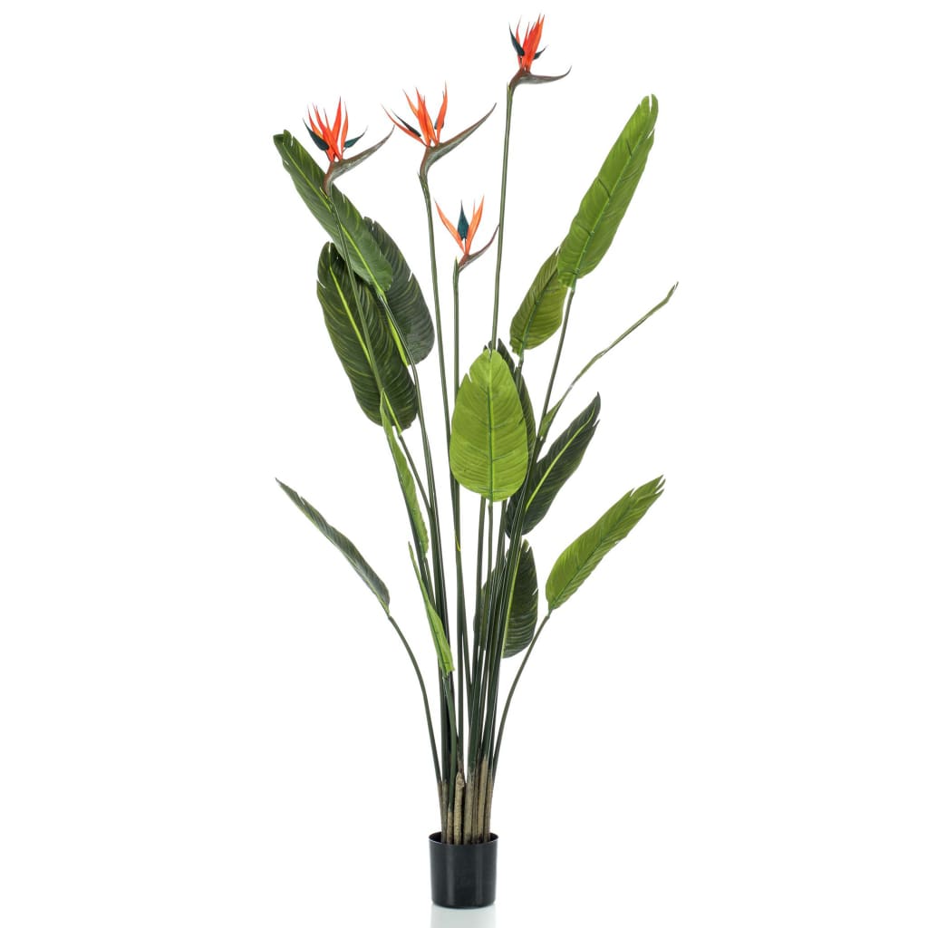 Strelitzia artificiel émeraude avec 4 fleurs en pot 150 cm