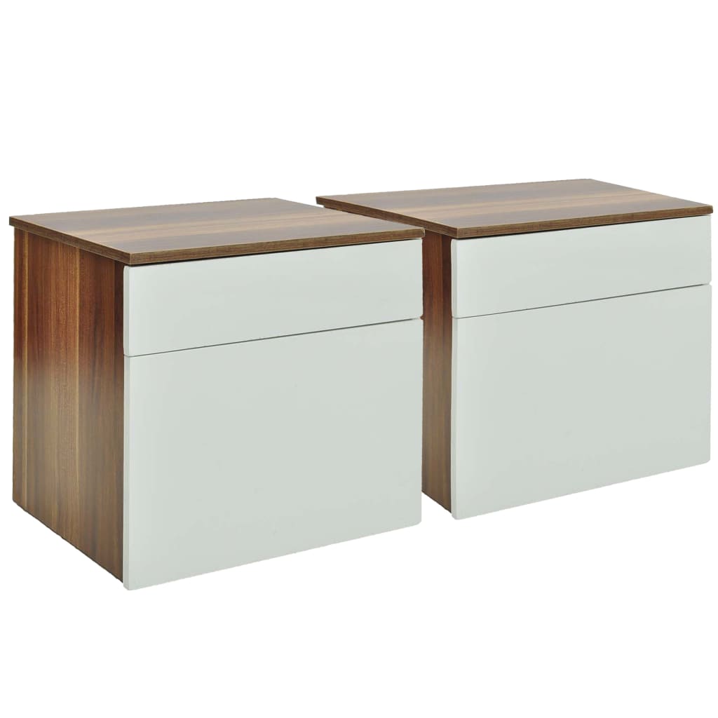 Nachttische mit 1 Schublade 2 Stk. Braun/Weiß