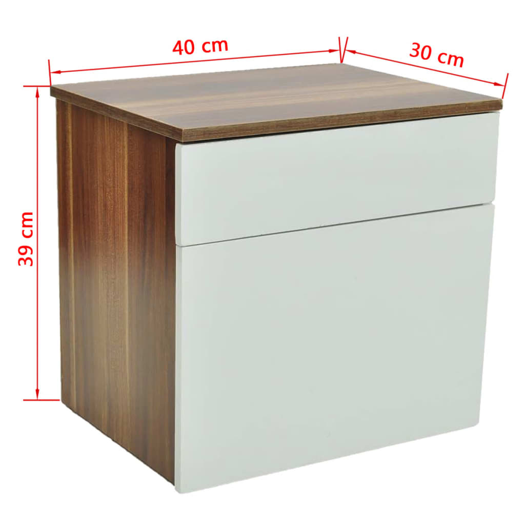 Nachttische mit 1 Schublade 2 Stk. Braun/Weiß