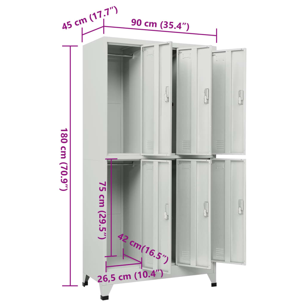 Armoire vestiaire 6 compartiments en acier 90x45x180 cm gris