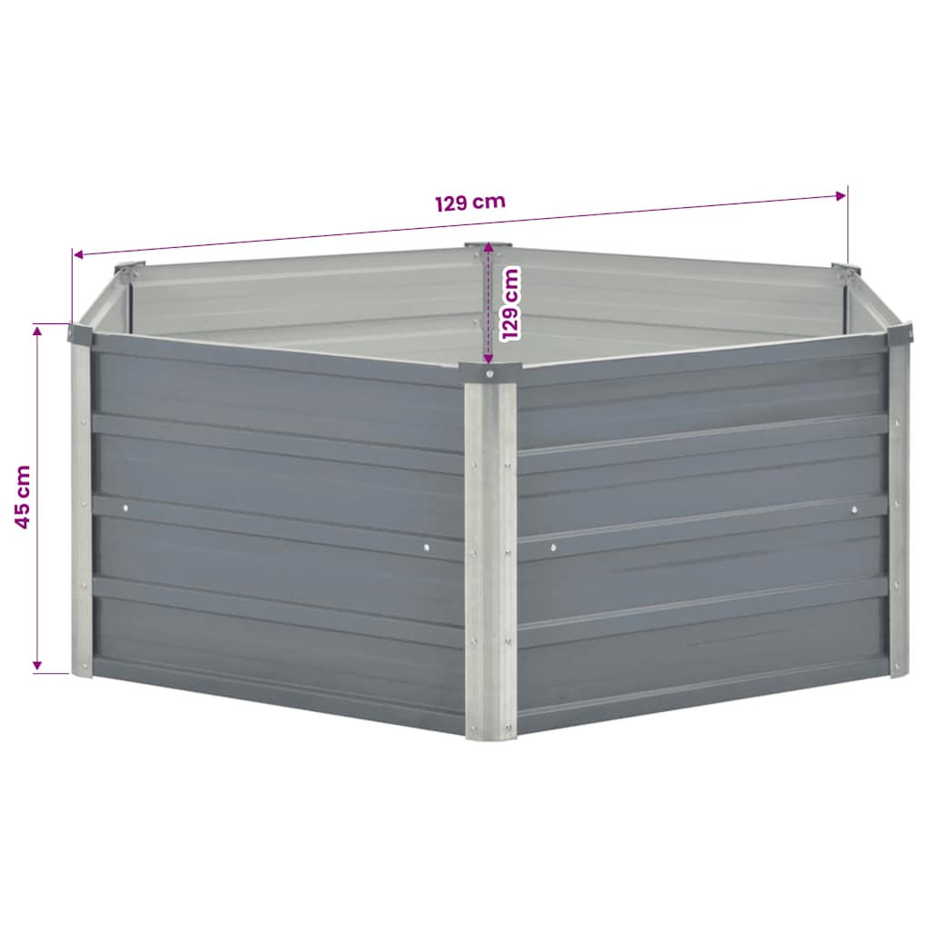 Hochbeet 129 x 129 x 45 cm Verzinkter Stahl Grau