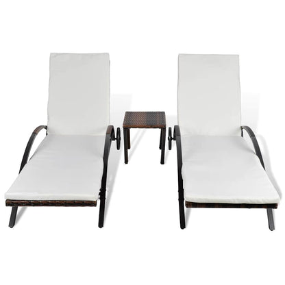 Sonnenliegen mit Tisch Poly Rattan Braun
