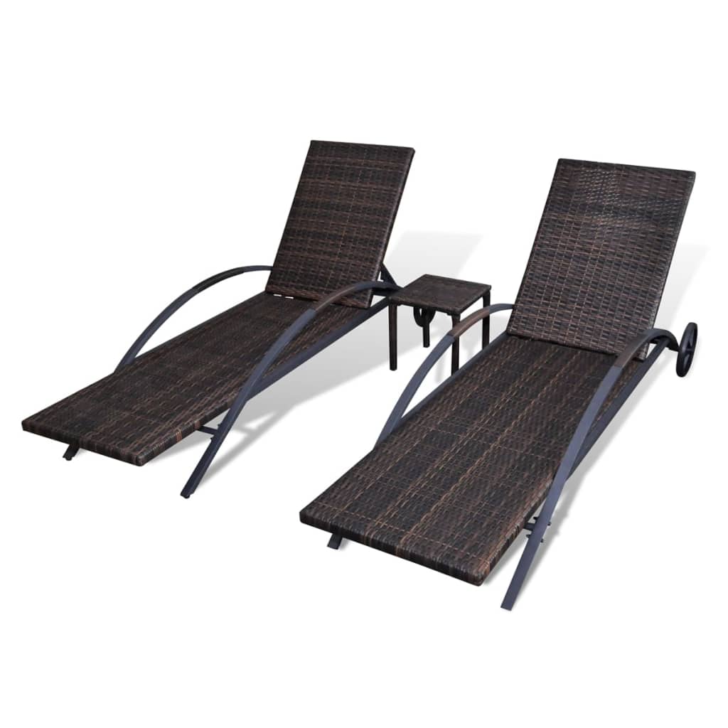 Bains de soleil avec table poly rotin marron