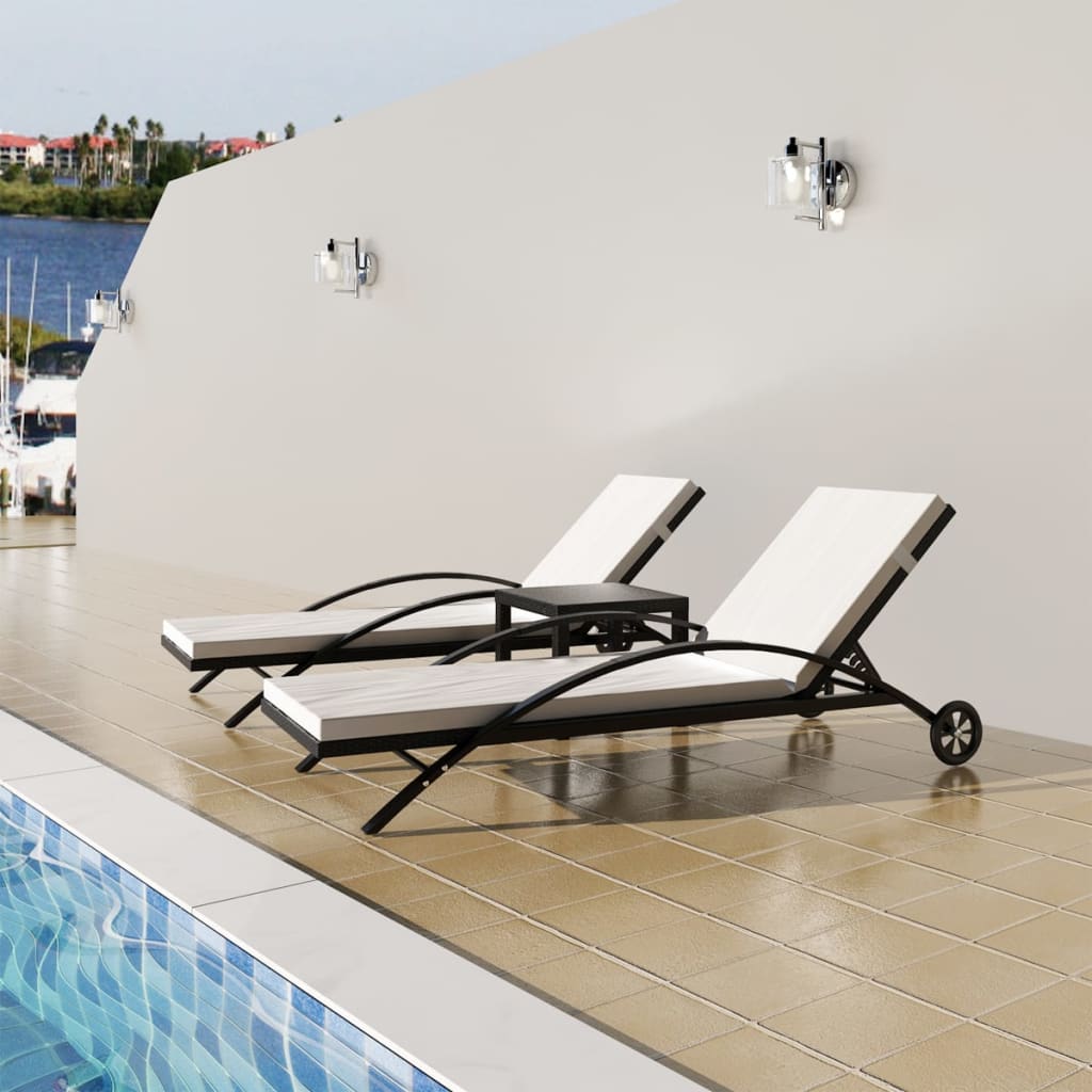 Bains de soleil avec table poly rotin noir