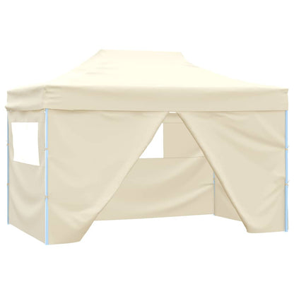 Faltzelt Pop-Up mit 4 Seitenteilen 3 x 4,5 m Cremeweiß