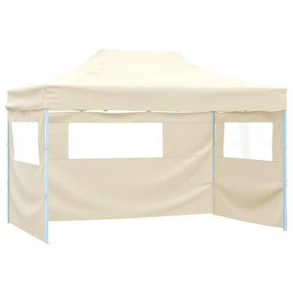 Faltzelt Pop-Up mit 4 Seitenteilen 3 x 4,5 m Cremeweiß