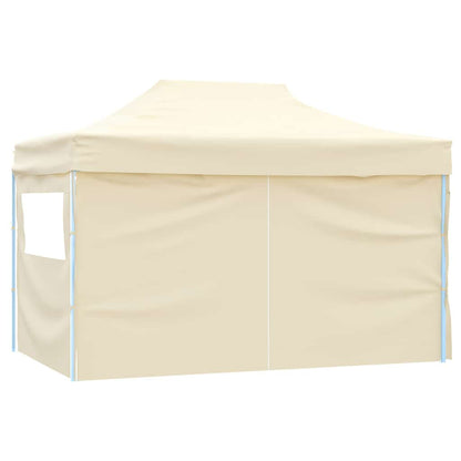 Faltzelt Pop-Up mit 4 Seitenteilen 3 x 4,5 m Cremeweiß