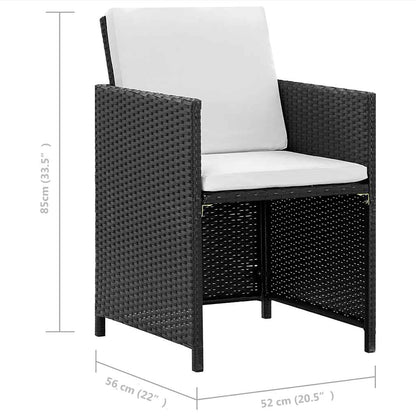 5-tlg. Garten-Essgruppe mit Auflagen Poly Rattan Schwarz