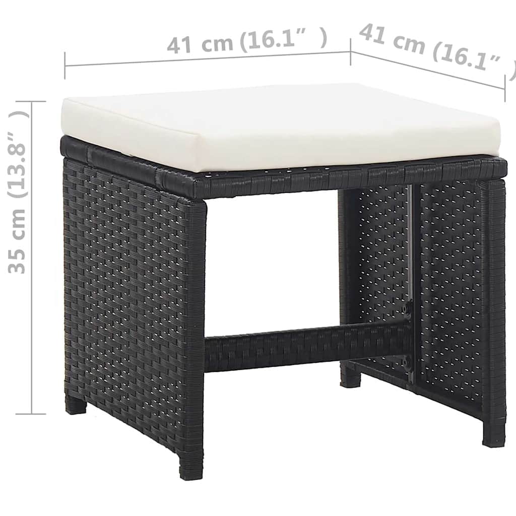 13-tlg. Garten-Essgruppe mit Auflagen Poly Rattan Schwarz