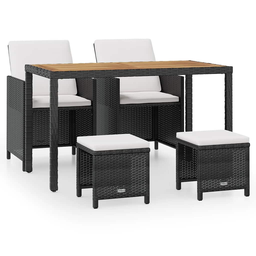 5-tlg. Garten-Essgruppe Poly Rattan Akazienholz Schwarz