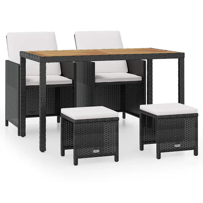 5-tlg. Garten-Essgruppe Poly Rattan Akazienholz Schwarz