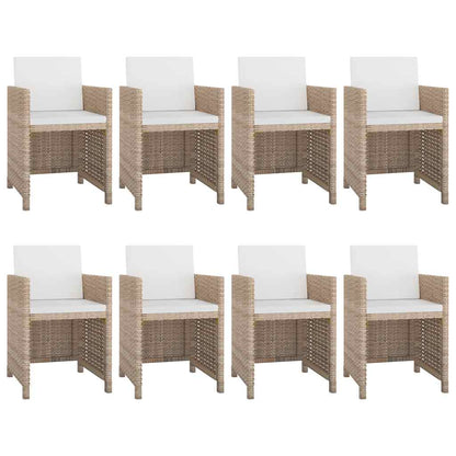 9-tlg. Garten-Essgruppe mit Auflagen Poly Rattan Beige