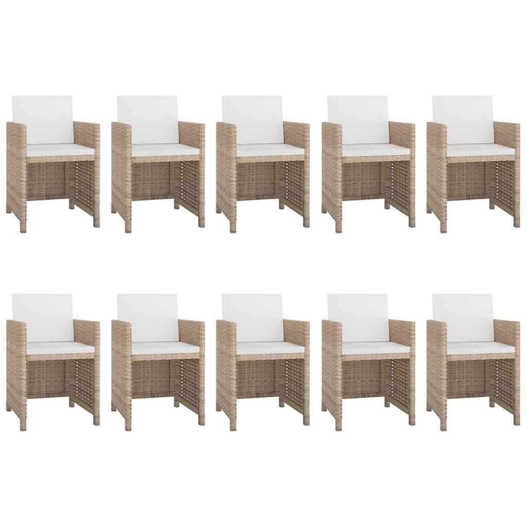 11-tlg. Garten-Essgruppe mit Auflagen Poly Rattan Beige