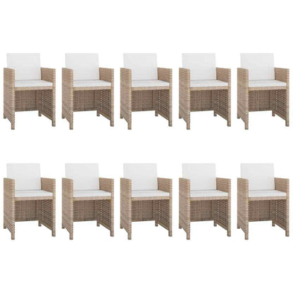 11-tlg. Garten-Essgruppe mit Auflagen Poly Rattan Beige