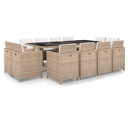13-tlg. Garten-Essgruppe mit Auflagen Poly Rattan Beige