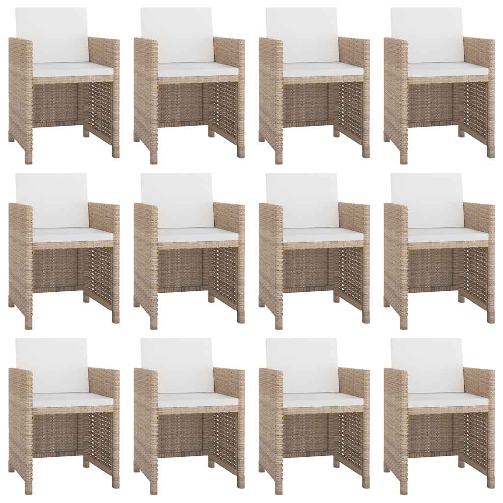 13-tlg. Garten-Essgruppe mit Auflagen Poly Rattan Beige