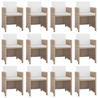 13-tlg. Garten-Essgruppe mit Auflagen Poly Rattan Beige
