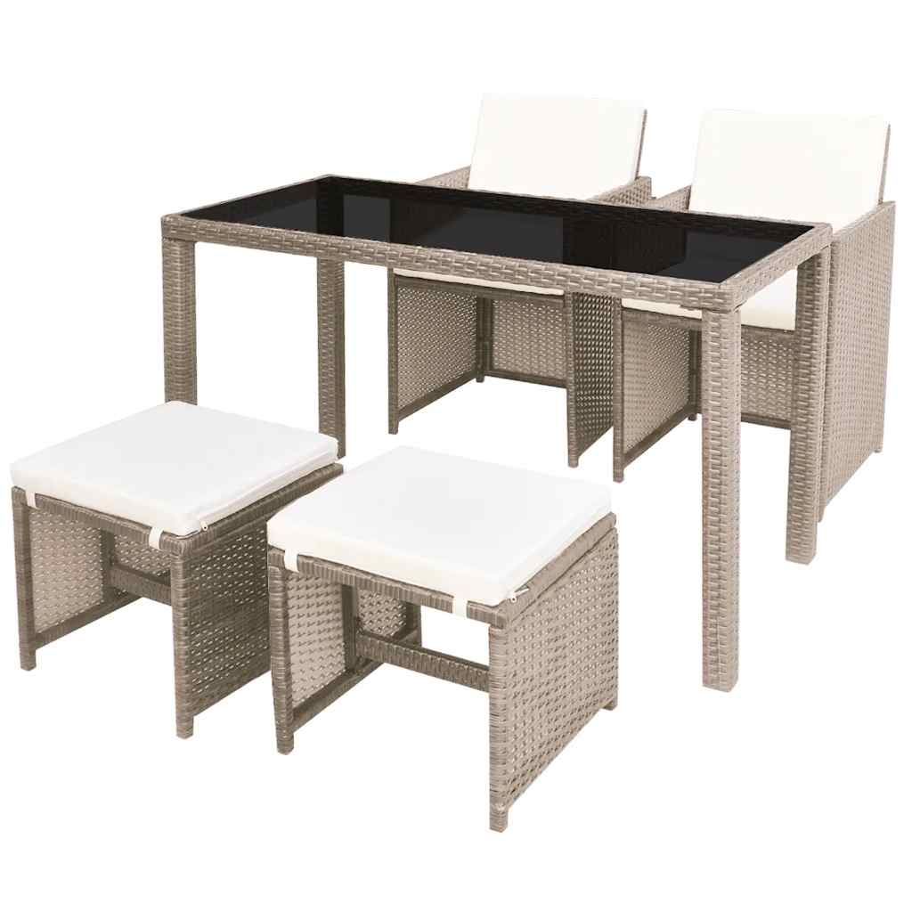 5-tlg. Garten-Essgruppe mit Auflagen Poly Rattan Beige