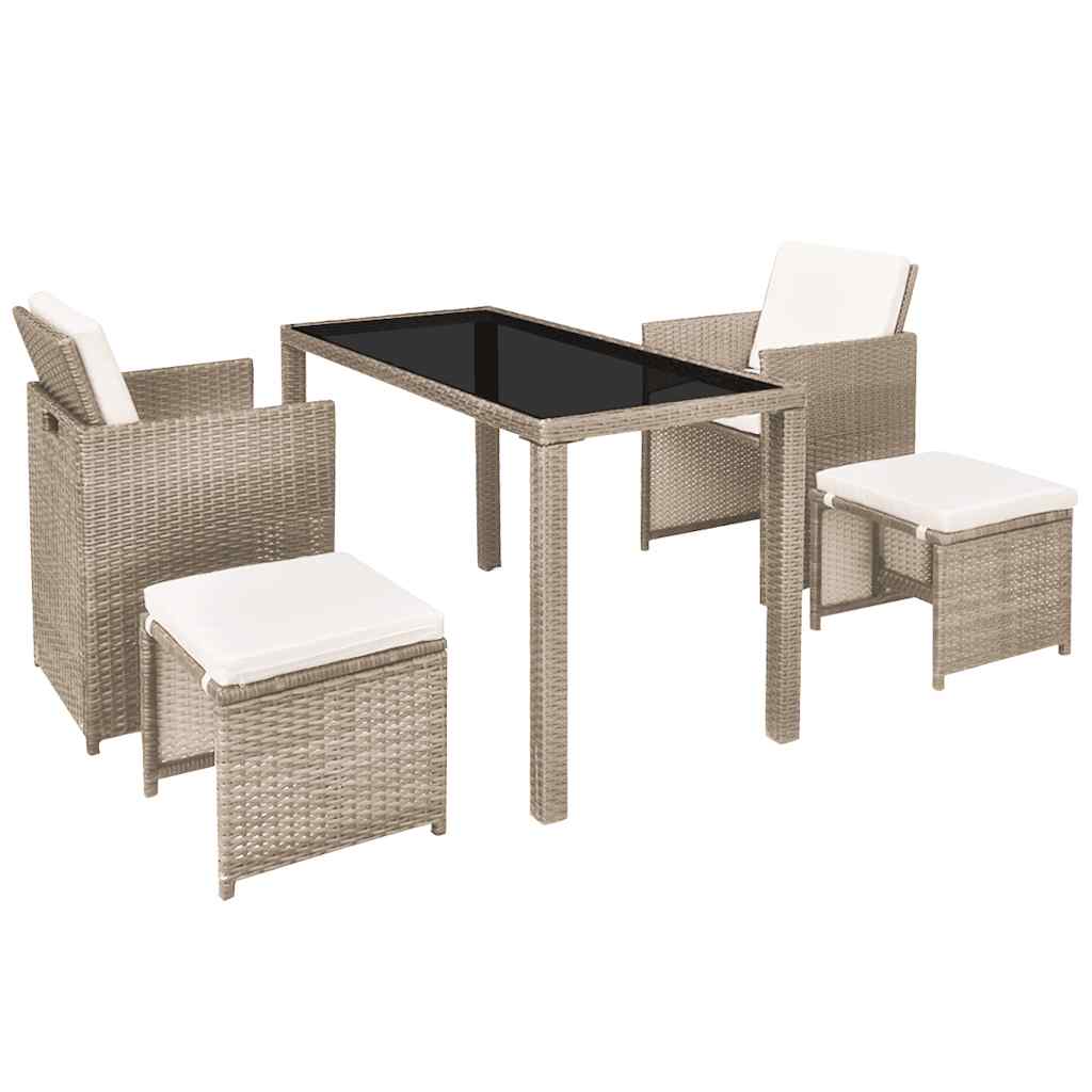 5-tlg. Garten-Essgruppe mit Auflagen Poly Rattan Beige