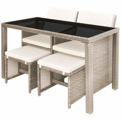 5-tlg. Garten-Essgruppe mit Auflagen Poly Rattan Beige