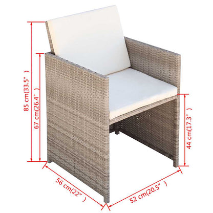 5-tlg. Garten-Essgruppe mit Auflagen Poly Rattan Beige