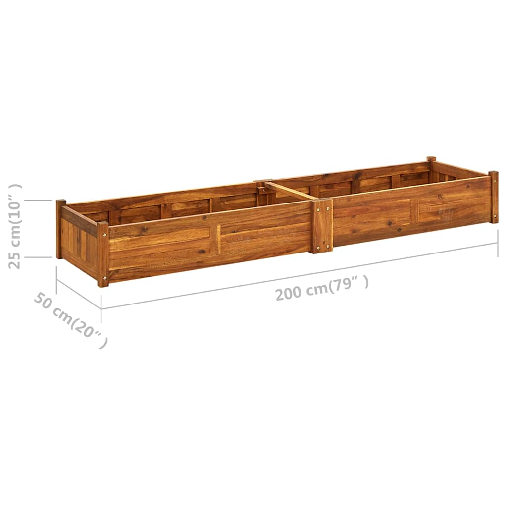 Plate-bande surélevée de jardin en bois d'acacia 200x50x25 cm