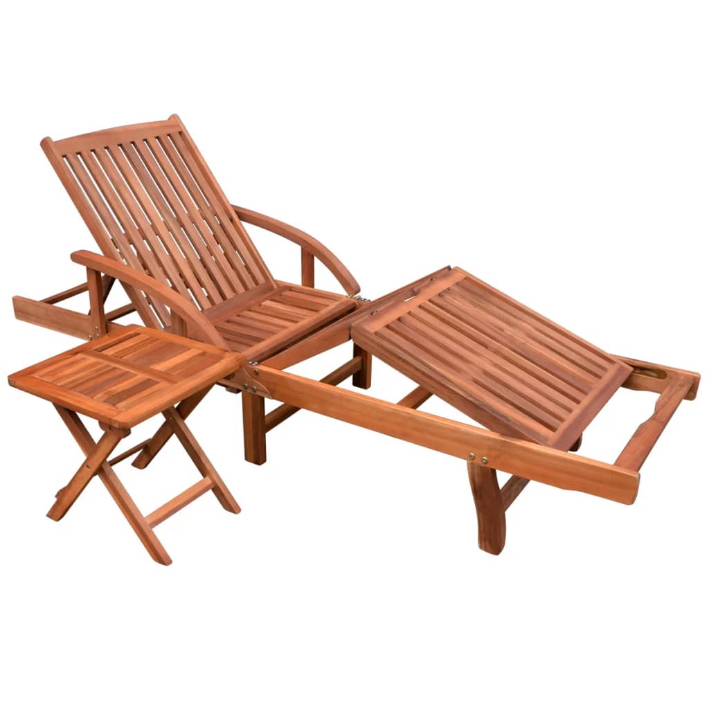 Bain de soleil avec table en bois d'acacia massif