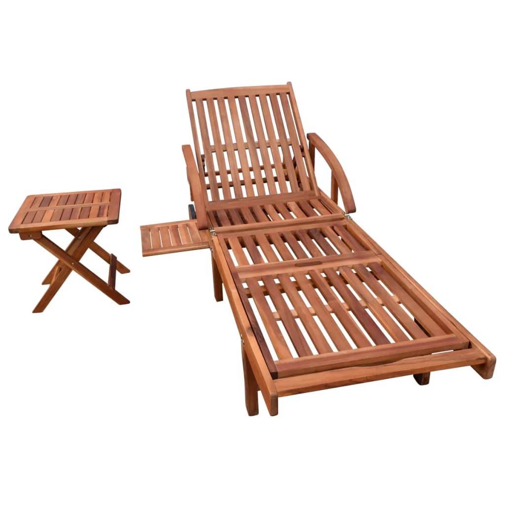 Bain de soleil avec table en bois d'acacia massif