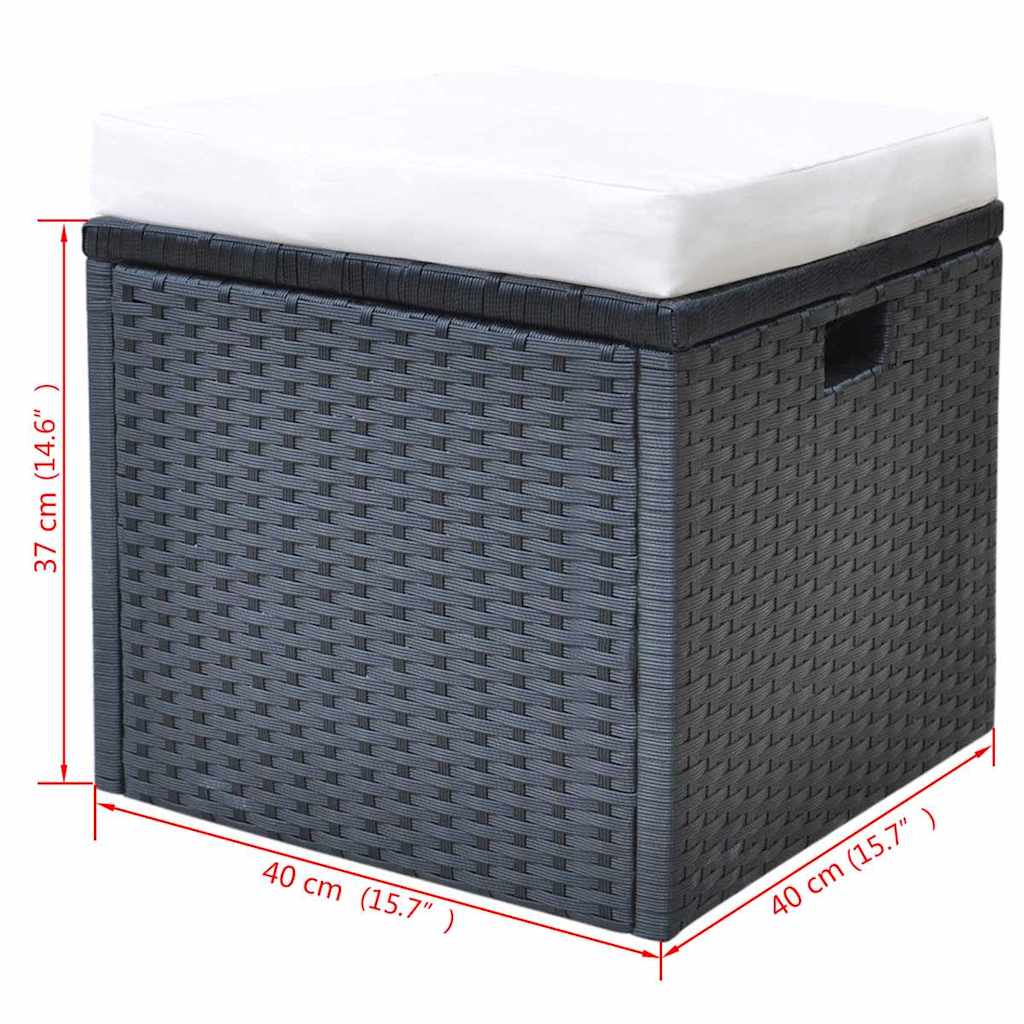 6-tlg. Garten-Essgruppe mit Kissen Poly Rattan Schwarz